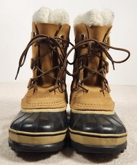Sorel Youth Caribou Waterproof Winter Snow Boots Youth Size 2 Tan Black Faux Fur