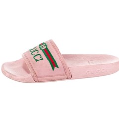 Gucci Pink Web Logo Canvas Designer Slip On Slides Girl’s Size 12 SEE MEASUREMNT