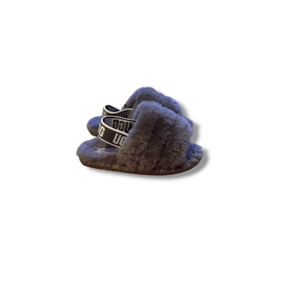 UGG Fluff Yeah Slide Sandals Toddler Size 7 Charcoal Gray Sheepskin Slingback