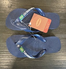 NWT Havaianas Brasil Logo Flip Flops Navy Blue Rubber Sandals US 11/12 EUR 29/30
