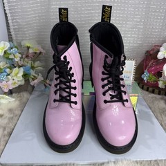 (P5) Dr. Martens Combat Boots Leather Pink Lace Up Side Zip Size 3 big boy