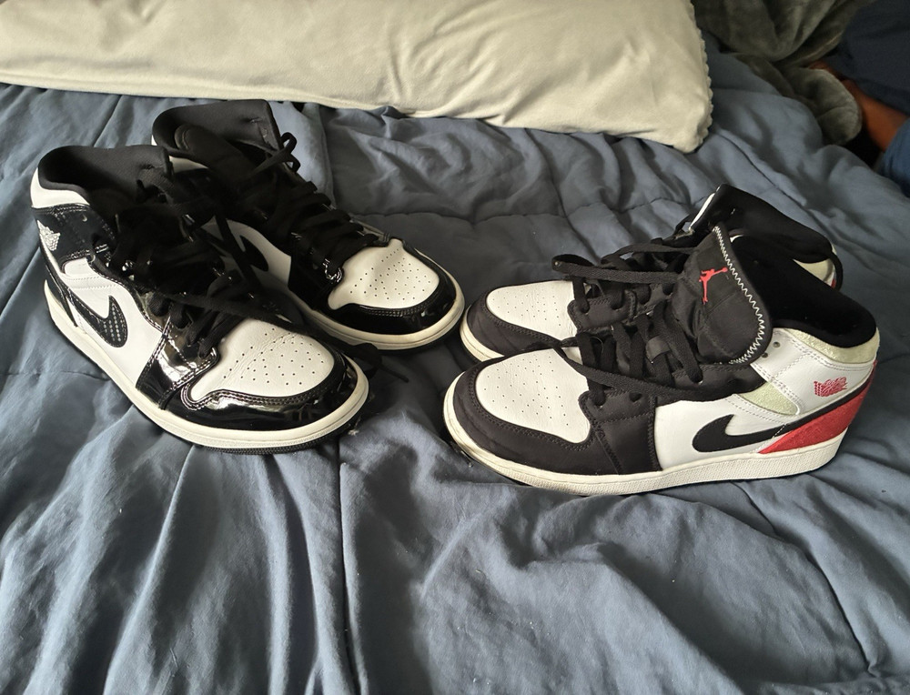 Jordan Air Jordan 1 Mid Black/White/Red Leather Mid Top Sneakers US 8