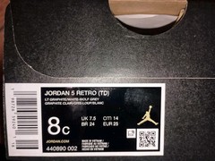 Jordan 5 Retro (TD) LT Graphite/White-Wolf Grey 440890-002 Size 8c