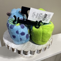 NWT Disney Pixar Monster Inc. Pull On Slippers Rubber Sole Kids 9-10 Blue/Green