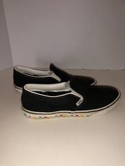Worn Vans Checkerboard Classic Slip-On Skateboard Shoes 6.5 Rainbow Sidewall