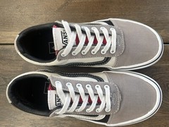 Vans Old Skool Color Block Gray Black White Red Tongue Lace Sneaker Youth Sz 1