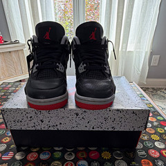 Jordan Air Jordan 4 Retro (GS) Black Gray Red Leather Sneaker 5Y FQ8213-006