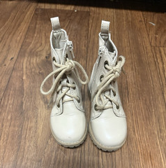 Unisex Kids US 7 Beige Combat Ankle Boots Lace Up Side Zipper Low Heel