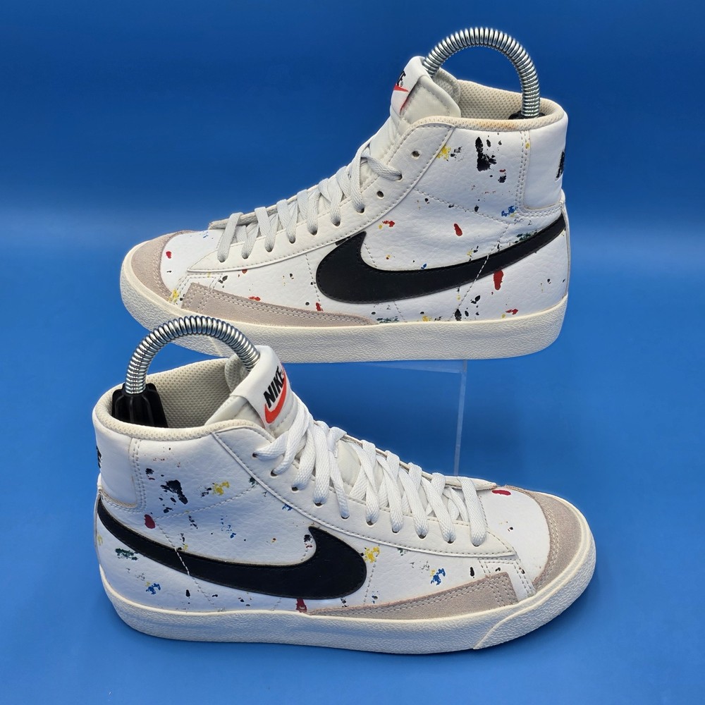 Nike Blazer Mid 77 BB (GS) Shoes White Paint Splatter DJ2618-100 Youth Size 6.5Y