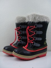 Girls 6 Sorel Winter Boots Black Pink Joan Of Arctic Lace Up Faux Fur NY1858-011