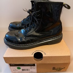 Dr. Martens Pascal Youth Size 4 Black Patent Leather Lace Up Combat Boots 1460 J