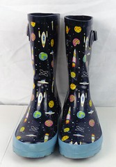 Aleader Kid’s Navy Blue Space Galaxy Rockets Rubber Rain Boots Size 3