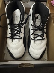 Jordan 12 Retro (PS) White Black Leather High Top Embroidered Kids Sneakers 3Y