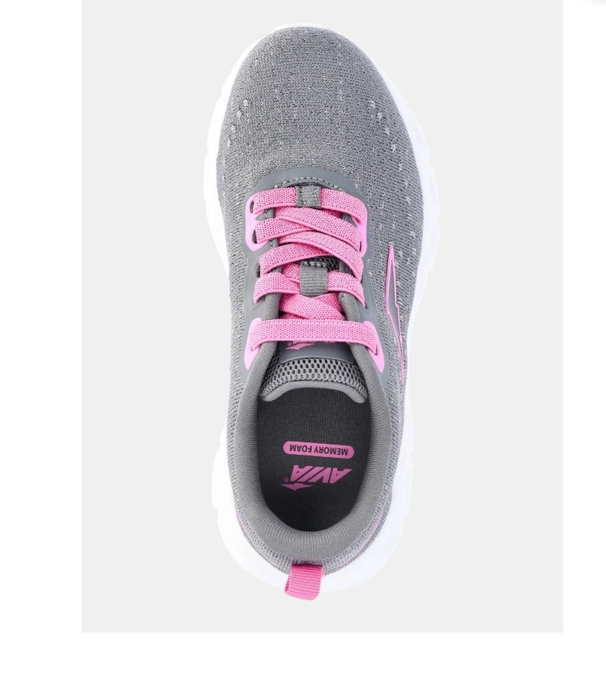 Avia Gray Pink Memory Foam Athletic Sneaker Lace-Up Flat for grils or women