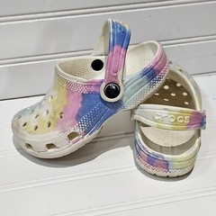 Crocs Childrens C 10 Clogs Ice Blue Pink Yellow Iconic Comfort Crocband Strap
