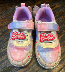 Barbie Girls Glitter Hearts Hook & Loop Sneakers Pink Purple Bow Size 9