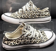 Lot of 2 Youth Shoes Converse All Star Chuck Taylor Size 11 & 12 Gray & Leopard