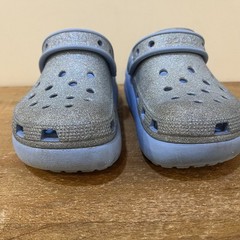 Crocs Kids C13 Platform Clogs Blue Glitter Classic Comfort Strap Slip On Shoes