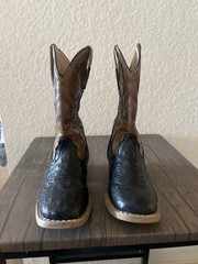 Roper Boots Size 9 Black Ostrich Print Brown Embroidered Kids Boots