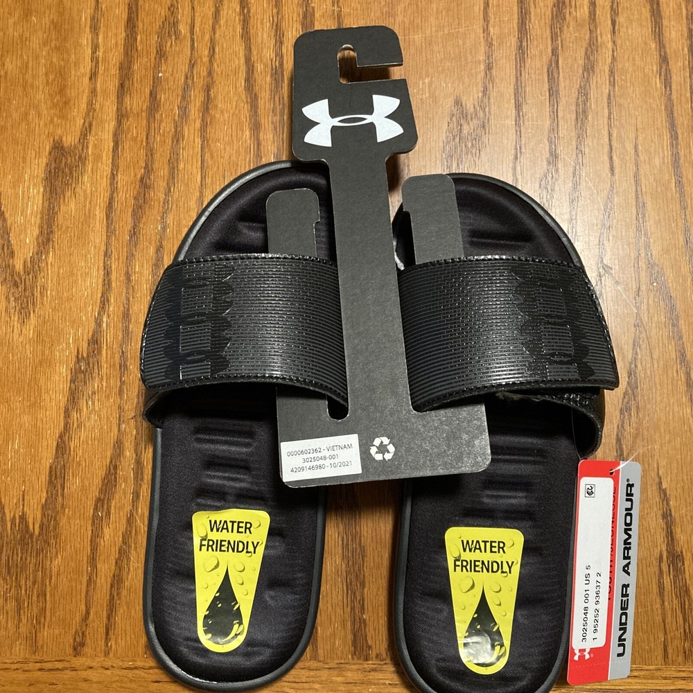 NEW-Under Armour Mercenary Slides-Choice of Big Kid Size 1Y, 4Y or 5Y-Black