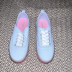 Old Navy Light Blue Canvas Sneakers Pink Sole Unisex Kids Size 13 EU 19 Lace Up