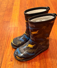 Western Chief Dino Dimension Fur Lined Rain Boots Black/Blue/Yellow US 9
