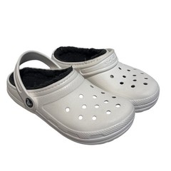 Crocs Kids White Classic Fuzz Lined Clog Shoes Sz Junior 3 Big Kids comfort