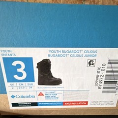 Columbia Bugaboot Celsius Junior Snow Boots Kids US 3 Black Waterproof Insulated