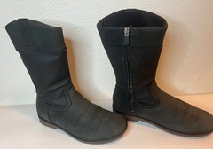 UGG Australia Fern Black Leather Riding Boots Girls Big Kids 3Y Zip