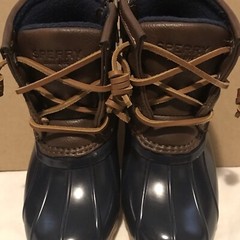 NEW Sperry Top Sider Saltwater Kids Size 10 M Duck Rain Boots Tan/Navy 55203
