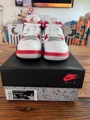 Jordan 4 Retro GS Fire Red/white/black/Tech Grey Sz 6Y New