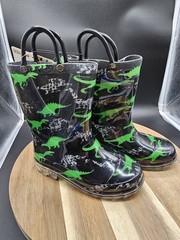 Childrens Light Up Dinosaur Pull On Rain Boots Size 9/10