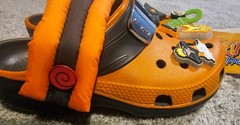 Naruto Shippuden CROCS Clogs Kids Toddler Size 12C Orange Black Slip On Shoes