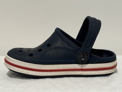 Crocs Classic Clogs w/Heel Strap – Navy, Red & White w/Logo – Toddler Size 10