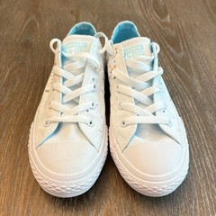Converse Junior Size 2 All Star Low Top Confetti Sneakers White Cyan