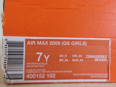 DEFECTIVE with defects NIKE AIR MAX 2009 GS WHITEBLUE SZ 7YWOMENS SZ 85 G3D