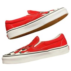 Vans Classic Slip-On Flame Checkerboard Red Canvas Shoes Youth Size 4.5