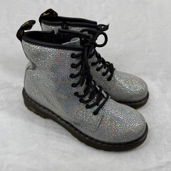 Dr. Martens 1460 Silver Holo Glitter Combat Boots Side Zip Kids Shoes M4 L5