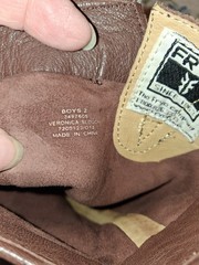 FRYE „VERONICA SLOUCH“ SOFT BROWN LEATHER TALL BIKER BOOT BOYS SZ. 2 Preowned