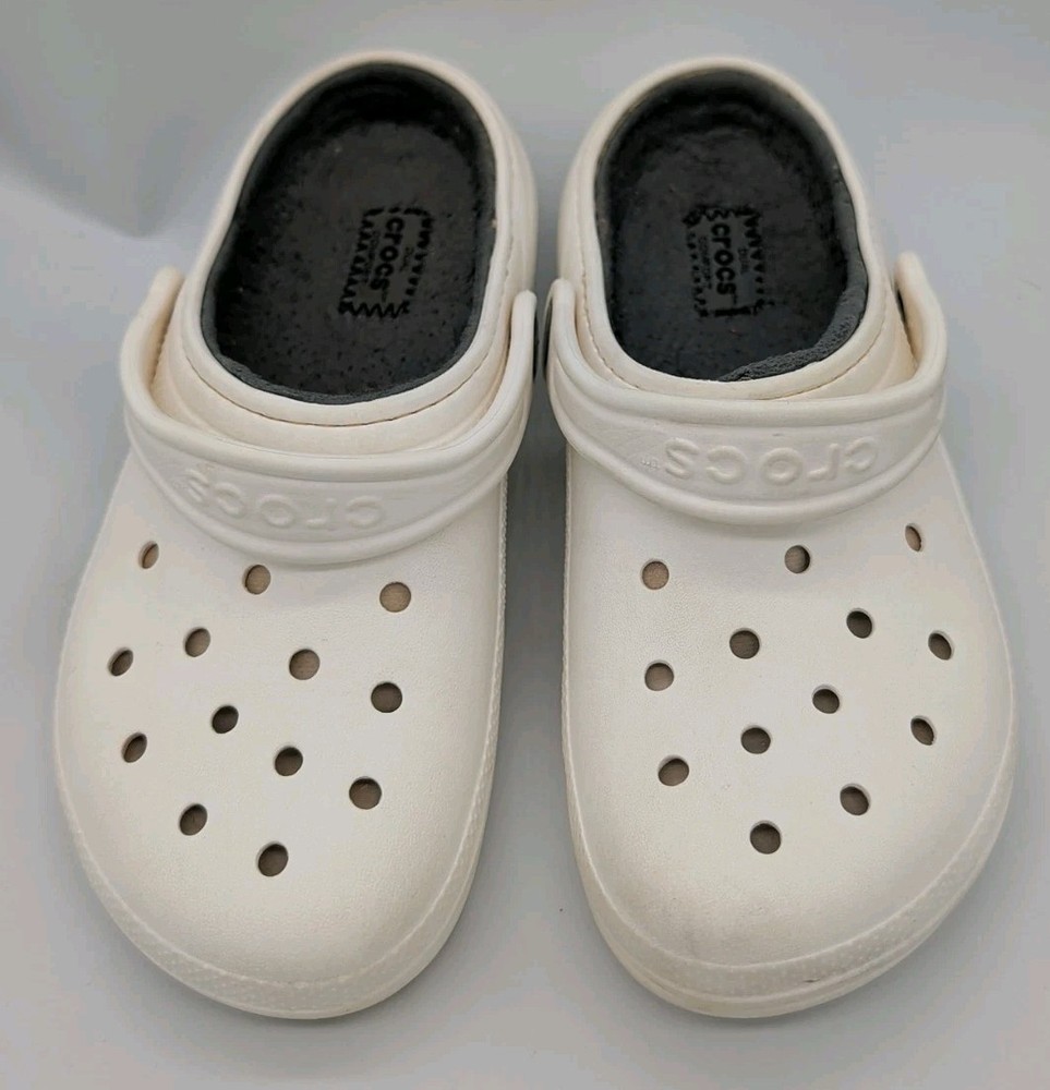 Dual Comfort Crocs Clogs White Fleece Lined Youth J3 Kids
