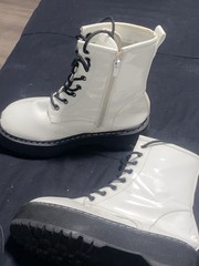 Forever Patent Leather Combat Ankle Boots Lace-Up Side Zipper US 8 EU 16