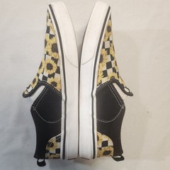 Vans Asher Sunflowers Checkerboard Black White Slip On Shoes 500714 Missy Sz 5.5