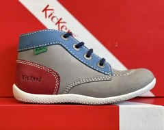 Kickers- Bonbon Blue, Red and Grey Leather Shoes for Kids Unisex New in Box