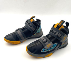 Nike LeBron Soldier 13 Grey Yellow Basketball No Lace Shoes AR7585-070 Size 4Y
