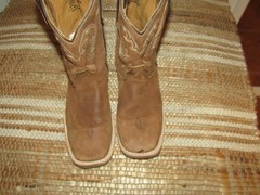 Dark Ranch Brown Square Toe Leather Western Boots Youth 13.5 Mex 20.5