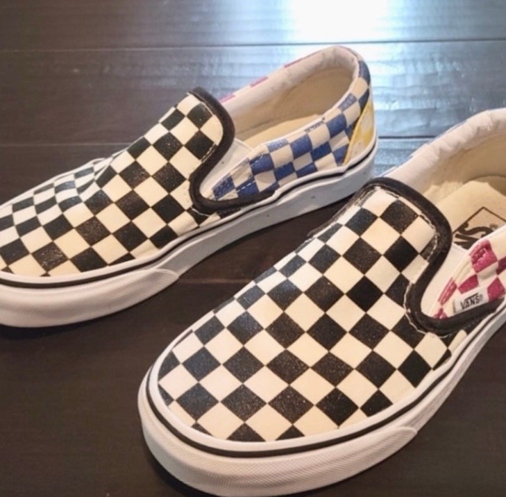 LIMITED EDITION!!!! Vans sparkly checkerboard slip-on shoes size 6