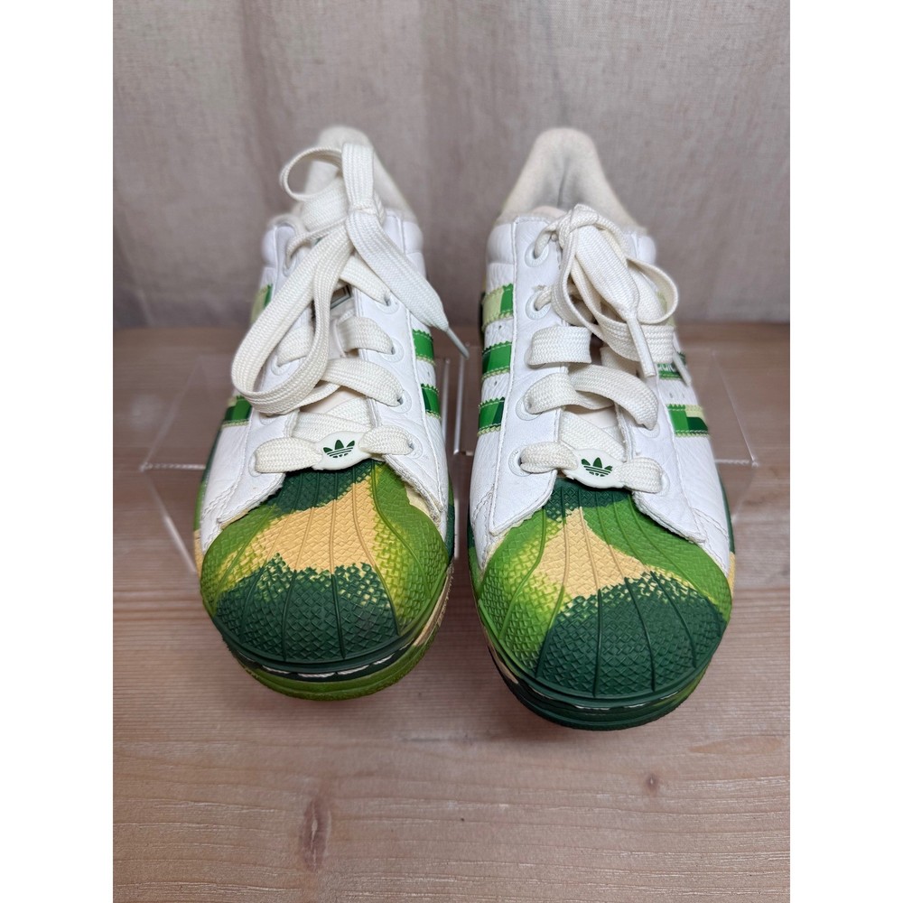 Adidas Superstar Kids Green Camo Shell Toe Sneakers 462522 White Green Size 2.5Y