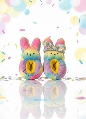PEEPS Easter Bunny Flat Slippers Kids Medium (13-1) Colorful TieDye & Bow Detail