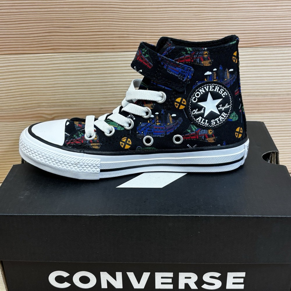 Converse Chuck Taylor Hi 1V Black Train Print Kids Size 11 Youth No Tie