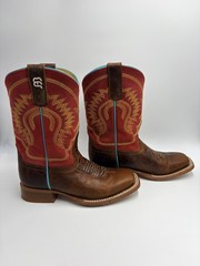 Anderson Bean Pitbull Brown Leather & Burgundy Top Cowboy Boots ABK7062 Size 2